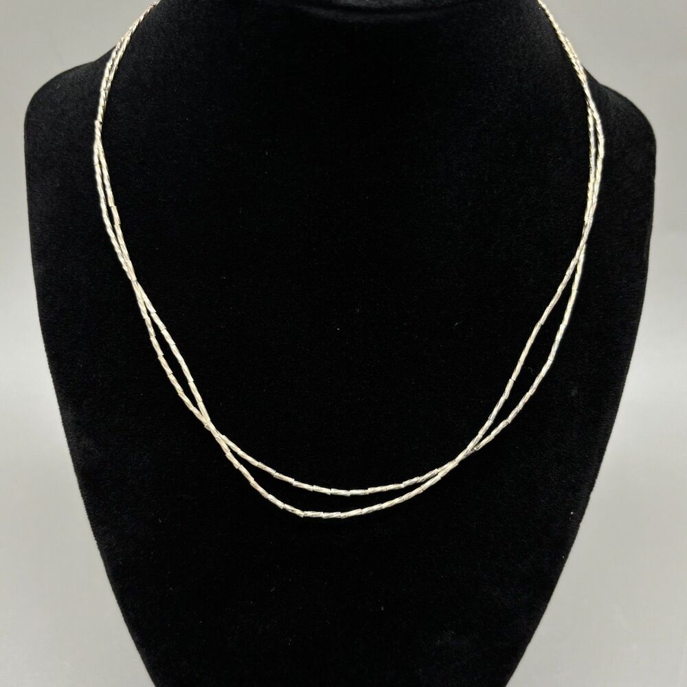 Tube Bead Double Strand Necklace Native American Southwest Style Liquid Silver